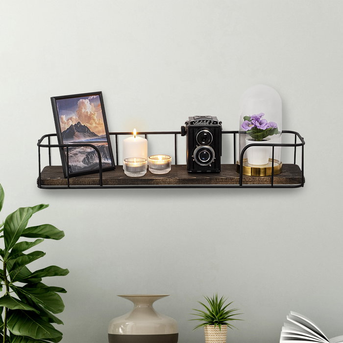 Hanah Home Syringa Estantería de Pared Industrial Negro y Nogal Oscuro